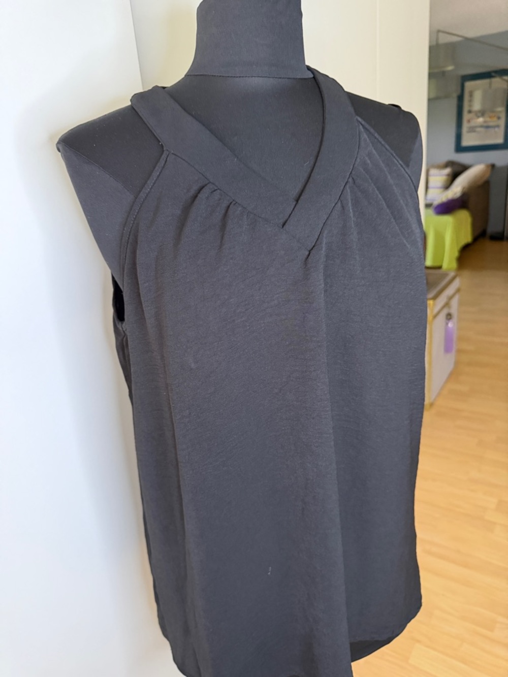 2 pc set Black Sleeveless V-Neck Camisole Top with drawstring shorts.